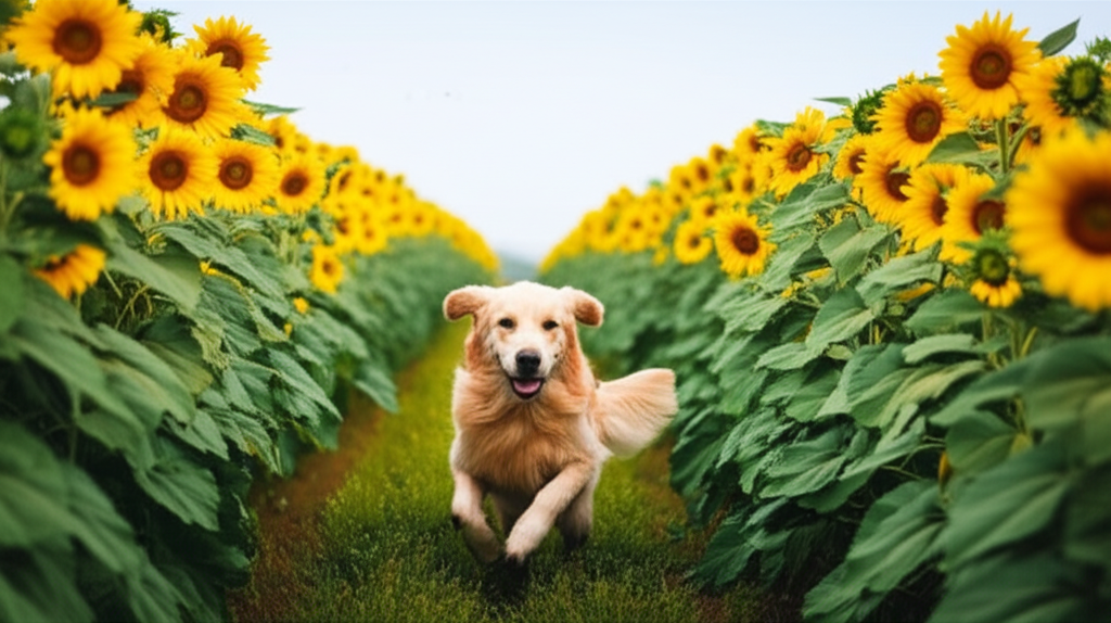 Generated golden retriever in sunflower field